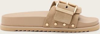 AllSaints Womens Cow Suede Ellie Studded Buckle Leather Sliders, Size: UK 4/ US 7/ EU 37