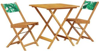 vidaXL 3 Piece Bistro Set Leaf Pattern Fabric and Solid Wood Vidaxl