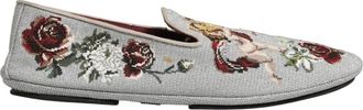 Dolce & Gabbana Velvet Slippers with Crown Embroidery - Heren - Loafers - Veelkleurig - 44 EU - Schoenen