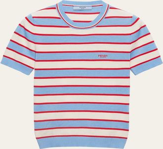 Prada Striped Short Sleeve Cotton Sweater