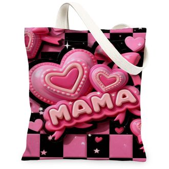 Generic Heart Pattern Canvas Tote Bags, Cute Love Design Reusable Grocery Bags, Spring Chic Stylish Lightweight Washable Shoulder S, Peach, 13x15 Inch