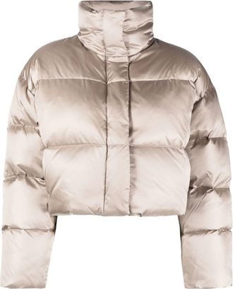 Calvin Klein cropped puffer jacket - women - Polyamide/Polyester/Recycled Feather Down - L - Neutrals