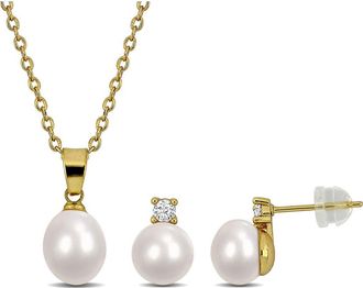 Delmar Cultured Pearl & Cubic Zirconia Pendant Necklace & Stud Earrings in Gold at Nordstrom Rack