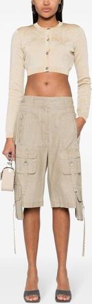 Versace Womens Barocco Texture Cropped Cardigan - Ivory viscose - Size EU 34 (Womens)