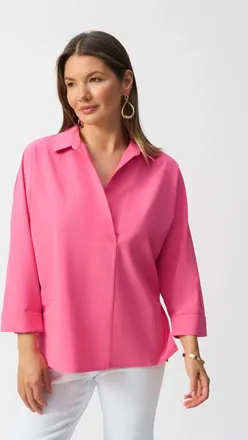 Joseph Ribkoff Poplin Boxy 3/4 Sleeves Shirt In Bubblegum