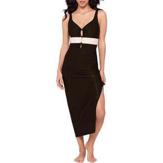 Magic Suit By Miraclesuit Block Party Ruched Side Tie Convertible Cover-Up Maxi Skirt in Bronze Brown at Nordstrom, Size Medium