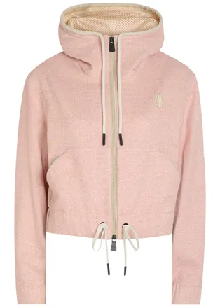 Moncler Logo-appliqu&eacute;d Hooded Linen-blend Sweatshirt - Light Pink - XS (UK 8 / XS)