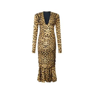Roberto Cavalli Midi Dresses, female, Brown, Size: 2XS Midi Dress With Jaguar Skin Print