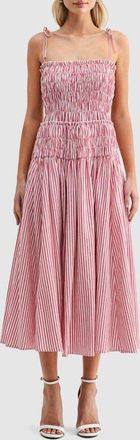 All in Favor Stripe Smocked Bodice Jersey Midi Dress in Red Ivory at Nordstrom, Size X-Small