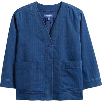 Seasalt Cornwall Penwerris Denim Chore Jacket in Mid Indigo at Nordstrom, Size 14 Us