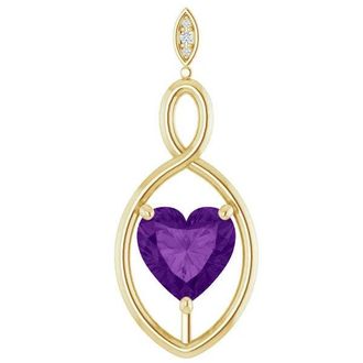 Pompeii3 9mm Amethyst Womens Heart Pendant in 14k Gold Necklace 6mm Tall