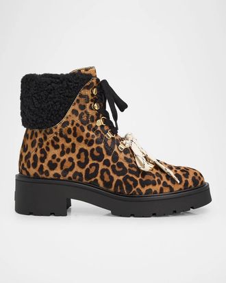 Stuart Weitzman Ren Shearling-Lined Leopard Calf Hair Hiker Boots