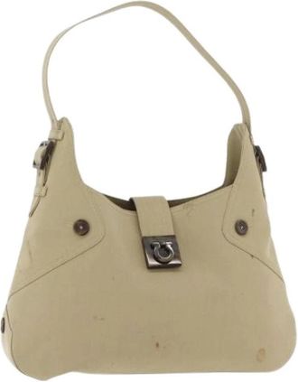 Ferragamo Pre-owned Canvas Shoulder Bag - Dames - Vintage Schoudertas - Beige - ONE Size - Leer - Vintage