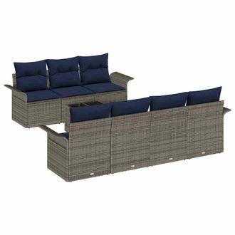 vidaXL Conjunto De Sof&aacute; De Jard&iacute;n Con Coj&iacute;n 8 Pcs Gris Rat&aacute;n Sint&eacute;tico Vidaxl