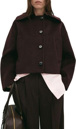 Mango Wool Blend Crop Jacket in Maroon at Nordstrom, Size Medium