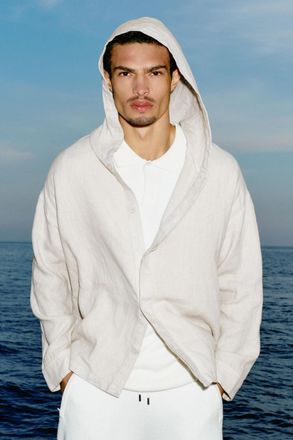 Alo | Linen Days Button Up Hoodie in Bone, Size: Medium