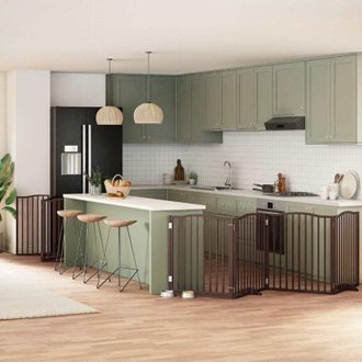 vidaXL Puerta De Perros Plegable 10 Paneles Madera &Aacute;lamo Marr&oacute;n 800 Cm Vidaxl