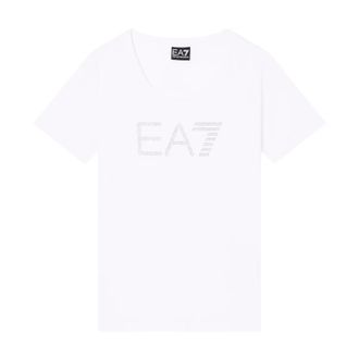 Emporio Armani T-Shirts, female, White, Size: XS Logo Series crew-neck T-shirt with rhinestones