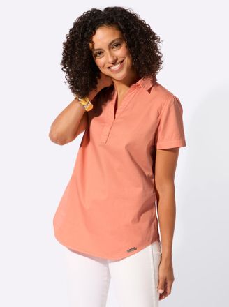 Casual Looks Jeansbluse CASUAL LOOKS, Damen, Gr. 36, papaya, 100% Baumwolle, unifarben, Blusen Jeansbluse