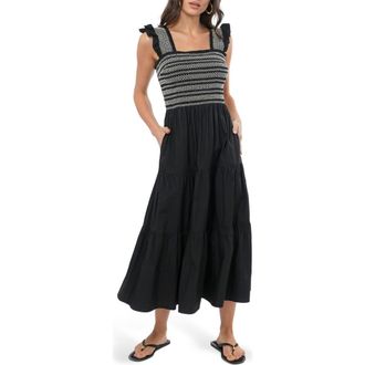 Adelyn Rae Katie Smocked Midi Sundress in Black at Nordstrom, Size X-Small
