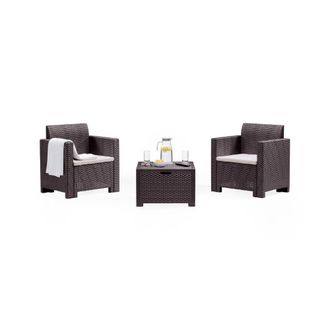 Dmora Bica - Conjunto De Sal&oacute;n Exterior Neptune, Conjunto De Jard&iacute;n Con Cojines, Conjunto De Sal&oacute;n Interior Efecto Rat&aacute;n, 100% Made In Italy, Marr&oacute;n