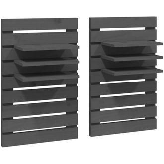 vidaXL Wall-mounted Bedside Shelves 2 pcs Grey Solid Wood Pine Vidaxl