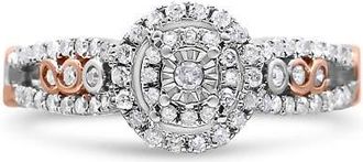 House of Brilliance 14K Rose Gold Plated Silver 1/2 Cttw Diamond Double Frame Cross-Over Engagement Ring in White at Nordstrom, Size 5