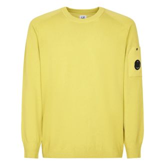C.P. Company Round-neck Knitwear, male, Yellow, Size: 2XL Cotton Crepe Crewneck Lens Sweater