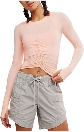 Free People Movement Tempo Ruched Long Sleeve Womens Workout Pastel Peach : LG (Womens 12-14), Elastane/Polyester