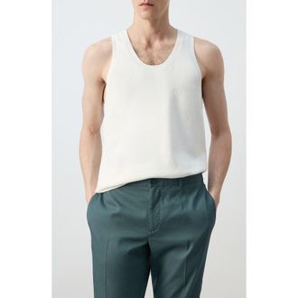 Mango Slim Fit Cotton Rib Tank in Off White at Nordstrom, Size Medium