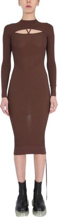 Andreadamo Brown Knitted Crew Neck Midi Dress