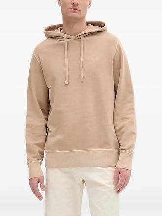 GANT logo-embroidered hoodie - men - Cotton - M - Neutrals