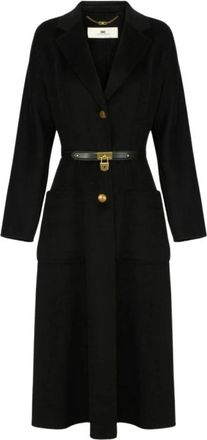Elisabetta Franchi Jas in dubbele stof met ceintuur - Dames - Jas met riem - Zwart - M - Wol - Jassen
