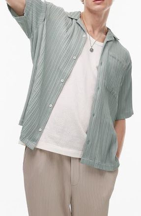 Topman Plissé Short Sleeve Button-Up Shirt in Light Green at Nordstrom Rack, Size X-Small