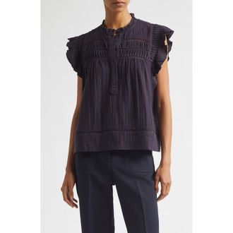 Reiss Florie Pintuck Ruffle Top in Navy at Nordstrom, Size 10