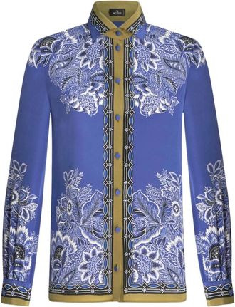 Etro Blauw Bloemenprint Zijden Overhemd - Dames - Overhemden - Blauw - 2XS - Overhemden