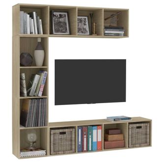 Berkfield Home Classic 3 Piece Book/TV Cabinet Set Sonoma Oak 180x30x180 cm in Light Oak | Size: 180 x 30 x 180 cm