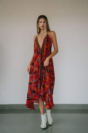 Sun Child Classic Silk Dress Breezy in Red/orange & Blue at Nordstrom