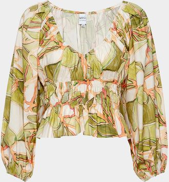 Misa Halia Abstract Blouson-Sleeve Top