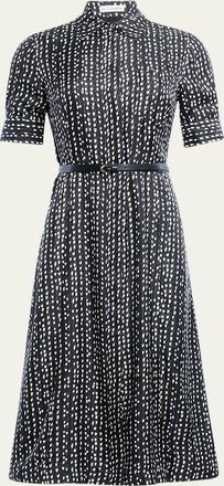 Altuzarra Kieran Abstract-Print Short-Sleeve Midi Shirtdress With Belt