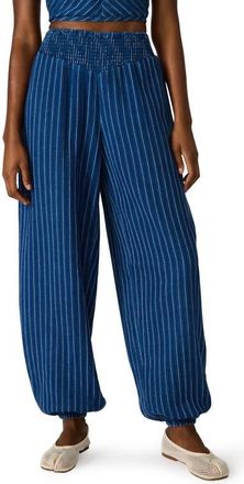 Steve Madden Tillie Stripe Cotton & Linen Balloon Pants in Mixed Indigo at Nordstrom, Size X-Small