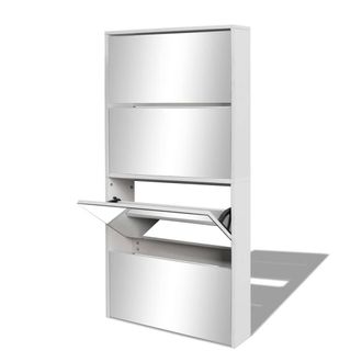 Berkfield Home Shoe Cabinet 4-Layer Mirror White 63x17x134 cm | Size: 63 x 17 x 134 cm