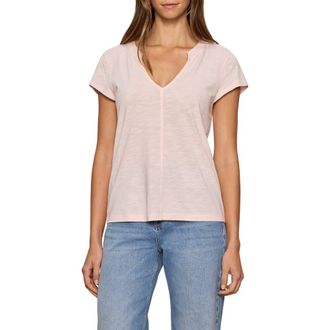 Sanctuary The New Girl Split Neck T-Shirt in Oxygen Pin at Nordstrom, Size Xx-Large
