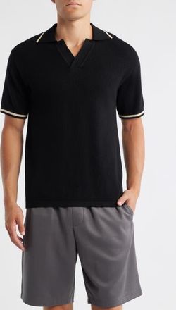 MAVRANS Textured Polo Sweater in Black at Nordstrom, Size Xx-Large