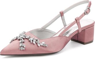 Generic Wedding Bridal Shoes Womens Pointed Toe Slingback Chunky Low Heel Pumps Shoes for/Engagement/Evening/Prom 4.5Cm,and Flesh Pink.,10 UK