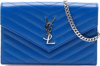 Saint Laurent Pre-owned Saint Laurent Grain De Poudre Chevron Monogram Envelope Chain Wallet CNC393953A.0118
