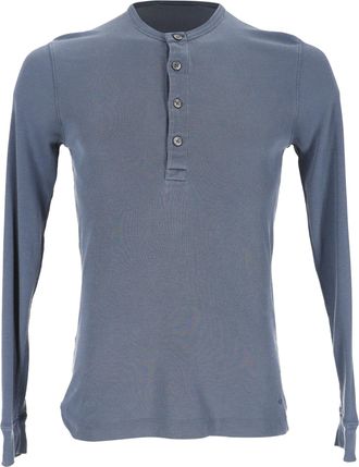 Tom Ford Ribbed-Knit Long Sleeve T-Shirt in Blue Lyocell