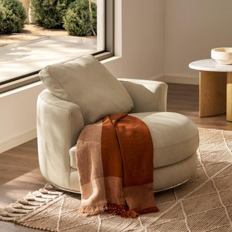 Castlery Hamilton Beige Top Grain Leather Swivel Armchair for Men