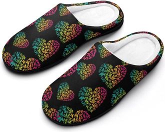 Generic Rainbow Weed1 Heart Funny Mens Slippers Cotton Warm House Shoes Memory Foam Sandals Print Size 7-14