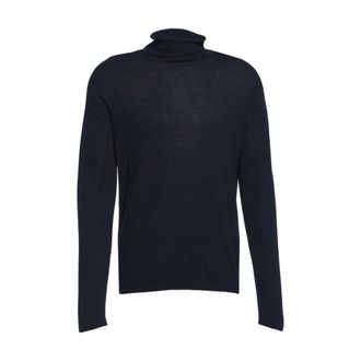Hannes Roether Turtlenecks, male, Blue, Size: XL Blue Knit Turtleneck Sweater
